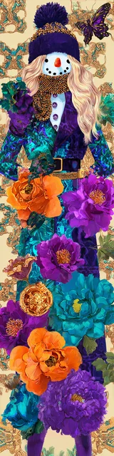 Free printable Christmas bookmarks of a tall stilt-like floral snowman